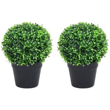vidaXL Artificial Boxwood Plants 2 pcs with Pots Ball Shaped Green 27 cm