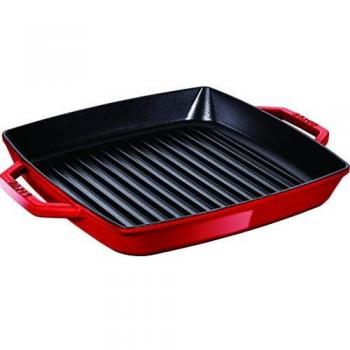 STAUB 40511 – 730 – 0 Rectangular Parrilla Sartén con Dos Asas, 23 cm, Hierro Fundido, Color Cereza