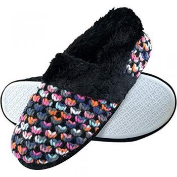 Dunlop Women's Luxury Fluffy Plush Knitted House Slippers - Warm Winter Comfort - Black Size 3 (UK)