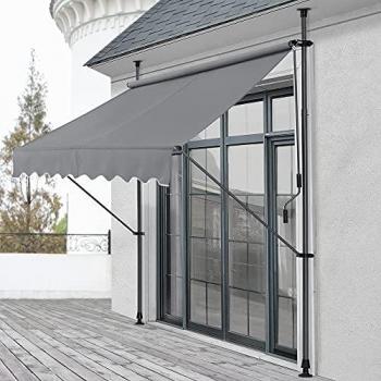Toldo Articulado Telescópico 300 x 120 cm Gris Medio - Protector de Sol para Terraza y Balcón