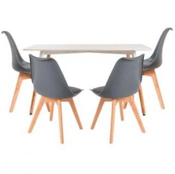 Conjunto de Mesa Rectangular Blanca 120 x 80 cm y Pack de 4 Sillas Synk Basic Gris