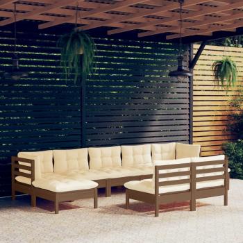 Set de Jardín Sala de Estar 9 Piezas con Cojines Marrón Ámbar y Madera de Pino