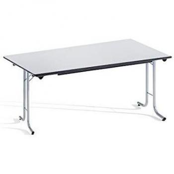 Mesa Plegable Multifuncional con Bordes Redondeados, Estructura de Tubo Redondo Cromado, Acabado en Madera de Cerezo, 140 x 70 x 74 cm