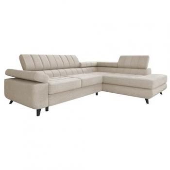 Sofá rinconero Comfivo 207 Premium, con función de descanso y caja de ropa de cama, color marrón claro, dimensiones 264x203x73cm
