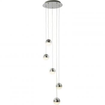 Lámpara colgante de 5 luces Marbles en cristal roto y metal cromado, integrada con LED
