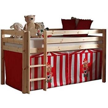 Cama altillo 90x200 cm con tienda espacial de pino macizo natural