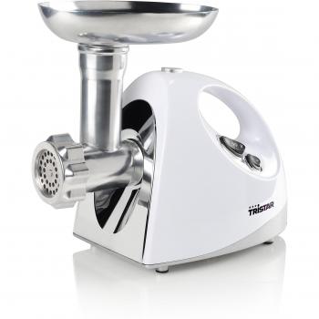 Tristar VM-4210 Picadora de Carne, 3 discos de corte incluidos, con adaptador para hacer salchichas y kibbe libanés, función inversa, 1200 W, Acero Inoxidable, Blanco