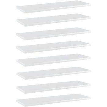 High Gloss White Engineered Wood Bookshelf Boards - Set of 8 (60x20x1.5 cm / 23.6x7.9x0.6)