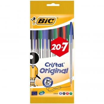 Bolsa de 27 bolígrafos BIC Cristal Original - Punta Media (1 mm) - Colores Asortidos, Ideal para Escuela y Oficina