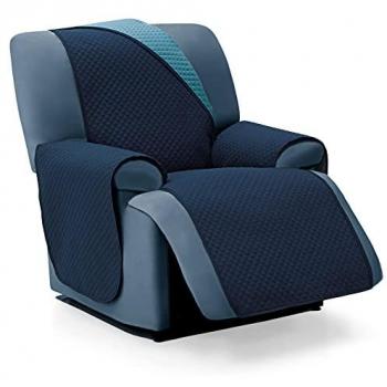 Funda Salva Sofá 1 Plaza Acolchada Reversible Tacto Extrasuave Marino/Turquesa Modelo Ramos