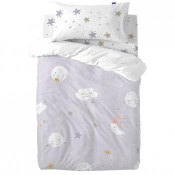 Juego de Funda Nórdica HappyFriday Moshi Moshi Moons Multicolor para Cuna de Bebé 2 Piezas, 100% Algodón, Calidad 150, 115x145 cm