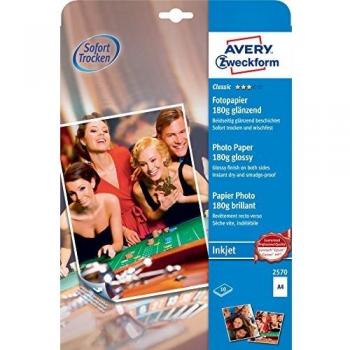 Papel Fotográfico Clásico Avery Zweckform A4, 180 g/m², Brillante, Doble Cara, 10 Hojas