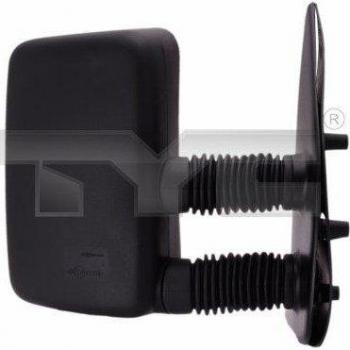 Espejo retrovisor TYC 305-0100 con carcasa negra, vidrio plano, ajuste manual y diseño para el lado del conductor