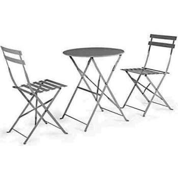 Set de Jardín Bistró Wissant Blanco - 3 Piezas con Mesa Redonda y Sillas de Acero Pintado en Polvo