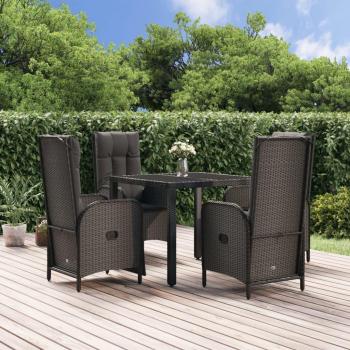 5-Piece Black Poly Rattan Garden Dining Set with Cushions