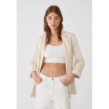 Stone Open Linen Blend Blazer with Buttons M