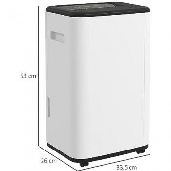 HOMCOM Deshumidificador Eléctrico 20L/día con Depósito de Agua de 6 Litros, Silencioso, 3 Modos, 2 Velocidades, Pantalla LED y Temporizador para Dormitorio