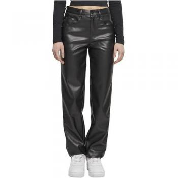 Urban Classics Ladies Wide Leg Synthetic Leather Trousers Black - 100% Polyester, Fake Leather