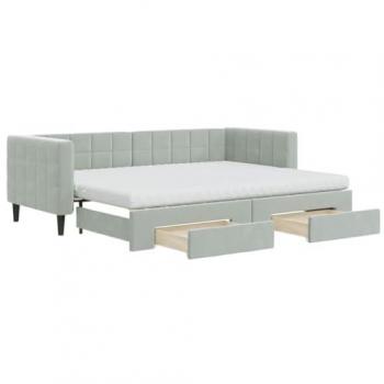 Sofá Cama Nido con Cajones de Terciopelo Gris Claro 80x200 cm