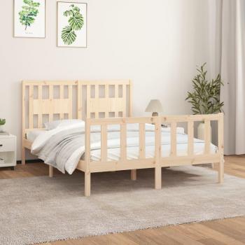 Cabecero redondo de lana con estructura de cama de madera maciza de pino 120x200 cm Marrón