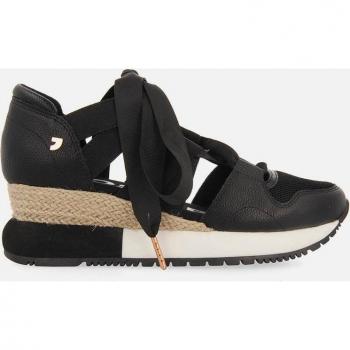 Sandalias de cuña negras para mujer con estilo deportivo y forradas de yute acordonadas