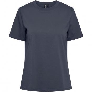 Camiseta mujer Pieces Ria Solid, corte regular, azul pizarra, 100% algodón