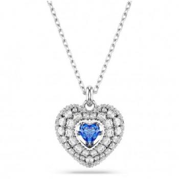 Swarovski Hyperbola Pendant Necklace, Heart, Blue, Rhodium Plated