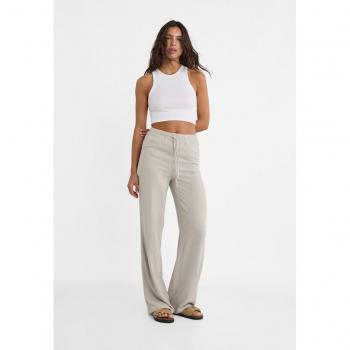 Linen Blend Flowing Trousers Grey M