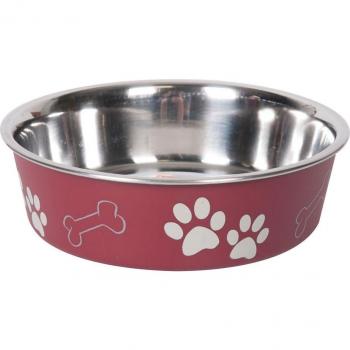 Comedero Karlie de Acero con Ilustraciones de Patas, Rojo - 800 ml, 17 cm de Diámetro