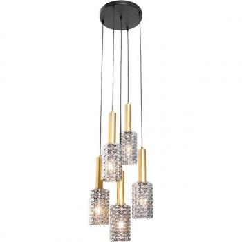 Lámpara colgante Art Deco bronce con cristal ahumado redonda 5 luces - Elva