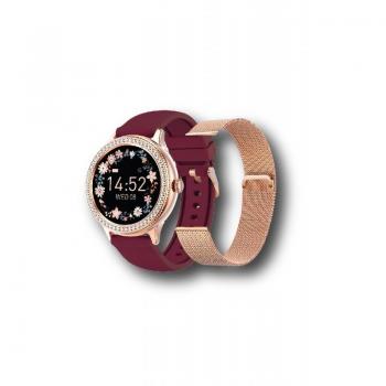 SAMI Reloj Donna Smartwatch Redondo con Piedras Grenate - Correa de Malla Beige
