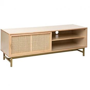 Mesa de TV Rayo Beige 1 Puerta con Caña de Mimbre y Estructura de Abedul 50x140 cm