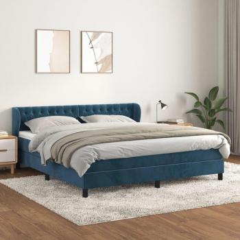 Cama Box Spring con Colchón de Terciopelo Azul Oscuro 160x200 cm