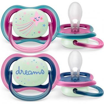 Philips Avent Ultra Air Nighttime Pacifiers for Girls 6-18 Months, 2 Pack