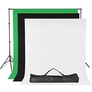 BPS 100% Algodón Fondos Fotografía Muselina y Soporte de Estudio Retrato y Vídeo, Backdrop Kit - 2x3m Sistema Soporte de Fondo + 3 Colores Fondos 2.8x1.8m/6x9 Pies
