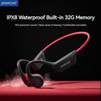 POLVCDG Waterproof Bone Conduction Headphones IPX8 32GB Bluetooth 5.3 Wireless with Microphone