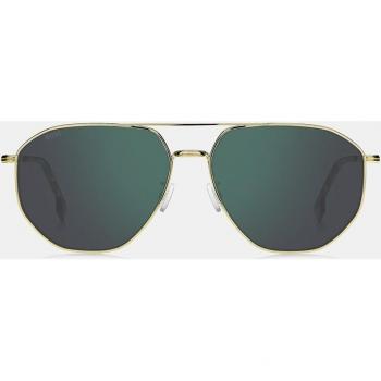 Boss Gold Aviator Sunglasses for Men with Green Mirror Lenses, 61 MM