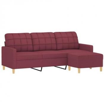 Sofá de 3 plazas con taburete en tela rojo tinto 180 cm