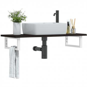 Estante de lavabo de pared de acero y madera maciza de roble