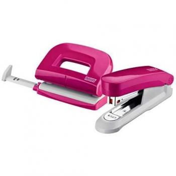 Juego de escritorio Novus Evolution: Grapadora E 15 y Perforadora E 210, color rosa, incluye 1000 grapas n.º 10