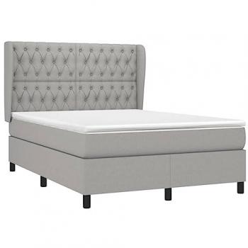 Cama box spring con colchón viscoelástico de muelles ensacados adaptable acolchado reversible tela gris claro 140x190 cm