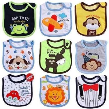 ElecMotive Juego de 9 Impermeables Baberos del Bebé paquete de Niño 0 a 3 años