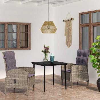 3 Piece Grey and Black Outdoor Dining Set with Cushions
