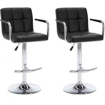 vidaXL 2X Sillas de Bar con Reposabrazos Piel Sintética Negro Taburete Comedor