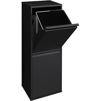 Cubo de Basura y Reciclaje de Acero Basic con 2 Compartimentos de 17L (34L) - Negro