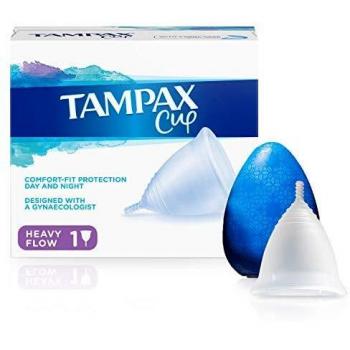 Tampax Copa Menstrual Flujo Abundante, Protección Comfort-Fit Día y Noche, Fabricada 100% con Silicona Médica, Testada Clínicamente, Fácil de limpiar, Reutilizable, Incluye Funda de Transporte
