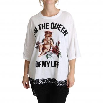 Dolce & Gabbana White Angel Print Cotton Round Neck Shirt Tops - IT40|S