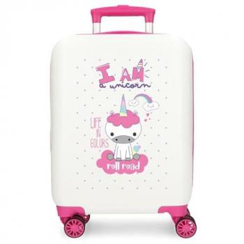 Maleta de Cabina Rígida ABS I Am Unicorn Blanco 50 cm con Cierre de Combinación y 4 Ruedas Dobles