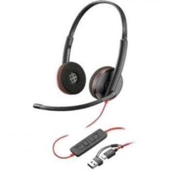 POLY Blackwire 3220 Stereo USB-C Headset with USB-C/A Adapter (Bulk) - Wired connectivity, recommended for office/call center use, color: black