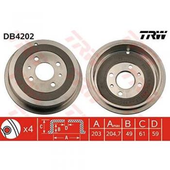 Tambor de freno TRW DB4202, 1 pieza, compatible con vehículos específicos, fabricado por TRW, diseñado para ofrecer un rendimiento óptimo en el sistema de frenos